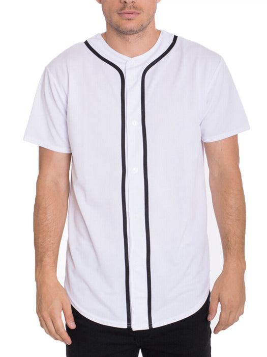 Mens Baseball JERSEY Raglan Plain T Shirt Team Sport Button Fashion Tee Casual