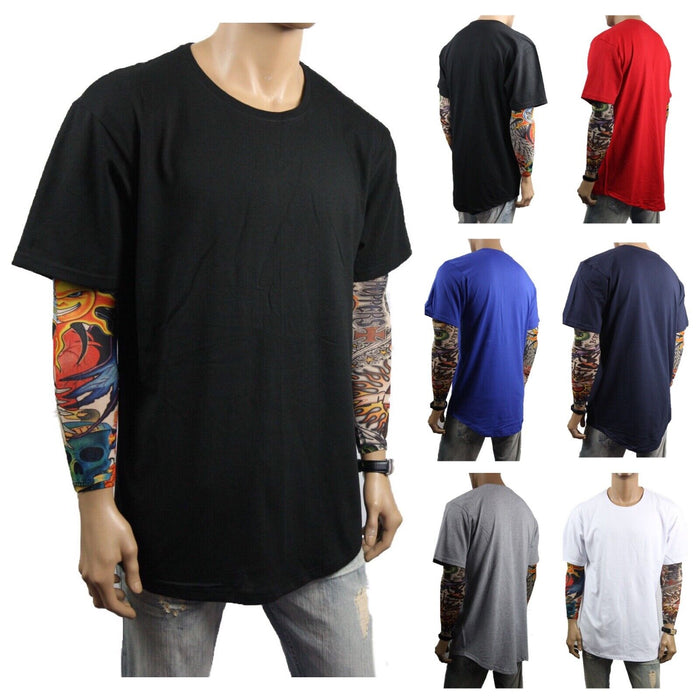 Mens Heavy T-Shirt BIG & TALL Long Extended Casual Basic Crew Neck Fashion S-5X