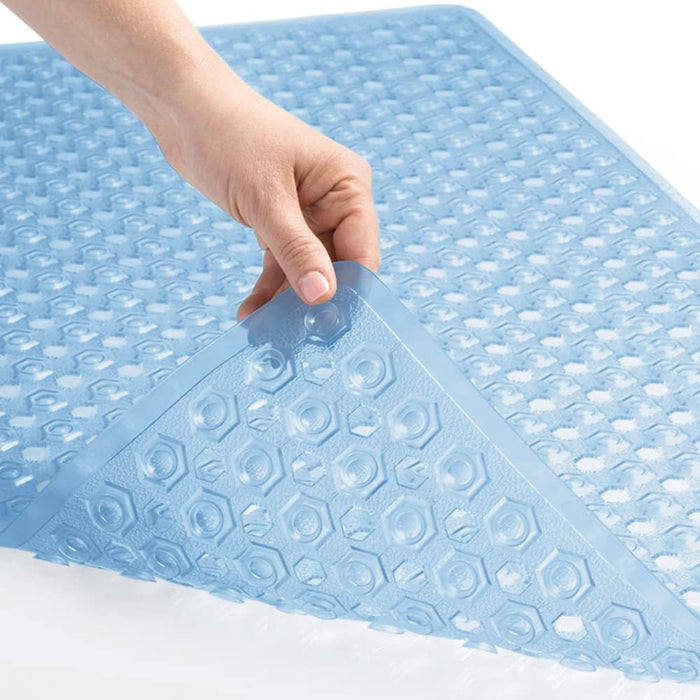 Patented Bath Tub Shower Mat, 35X16 Washable Bathtub Floor Mats, Suction Cups and Drain Holes to Keep Tubs Clean, Clear