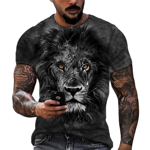 Men T Shirt Black Lion Gaze Fashion Graphic Short Sleeve Tee T-Shirt Classic Fit