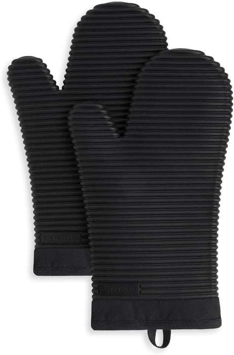 Ribbed Soft Silicone Oven Mitt Set, 7"X13", Milkshake 2 Count