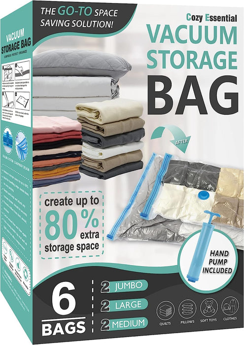 20 Pack Vacuum Storage Bags, Space Saver Bags (4 Jumbo/4 Large/4 Medium/4 Small/4 Roll) Compression for Comforters and Blankets, Sealer Clothes Storage, Hand Pump Included