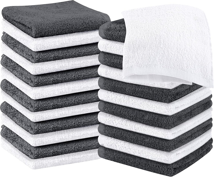 Cotton Washcloths Set - 100% Ring Spun Cotton, Premium Quality Flannel Face Cloths, Highly Absorbent and Soft Feel Fingertip Towels (24 Pack, White)