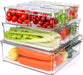 10 Pack Refrigerator Pantry Organizer Bins, Stackable Fridge Organizer Bins with Lids, Clear Plastic Food Storage Bins for Kitchen, Countertops, Cabinets, Fridge, Drinks, Fruits, Vegetable, Cereals