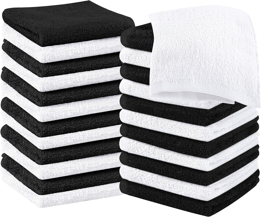 Cotton Washcloths Set - 100% Ring Spun Cotton, Premium Quality Flannel Face Cloths, Highly Absorbent and Soft Feel Fingertip Towels (24 Pack, White)