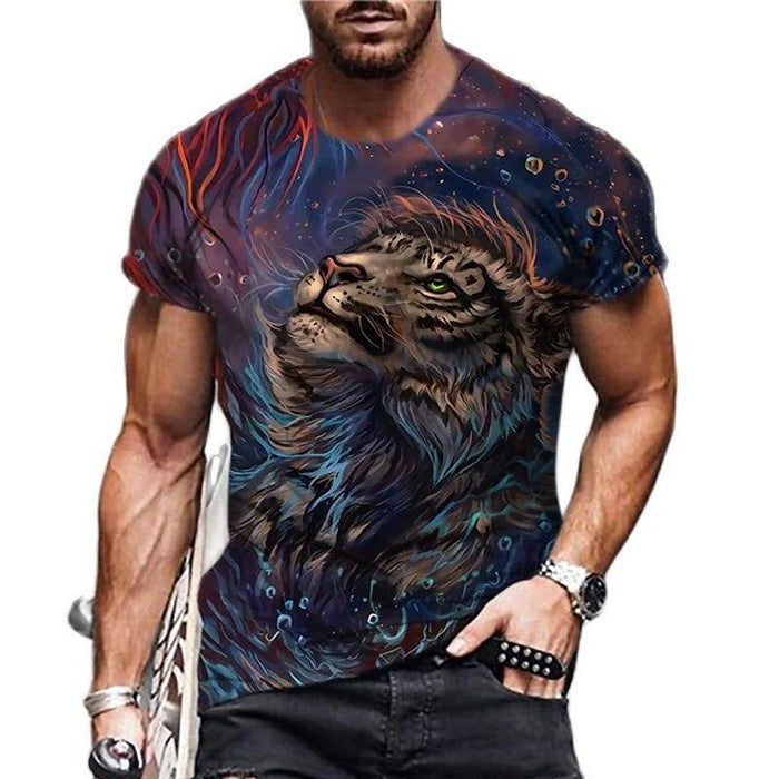 Men T Shirt Black Lion Gaze Fashion Graphic Short Sleeve Tee T-Shirt Classic Fit