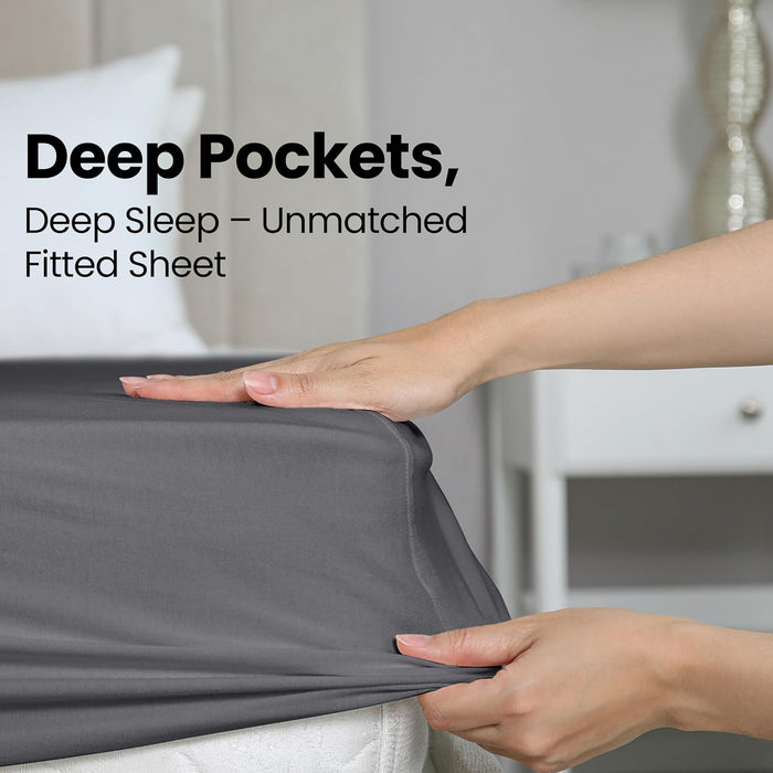 Queen Fitted Sheet - Bottom Sheet - Deep Pocket - Soft Microfiber - Shrinkage and Fade Resistant - Easy Care -1 Fitted Sheet Only (Grey)