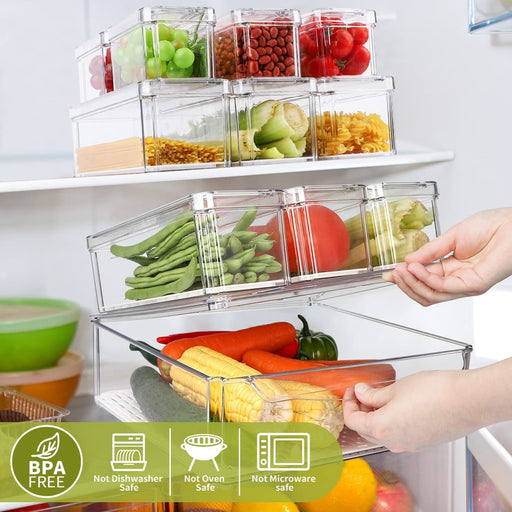 10 Pack Refrigerator Pantry Organizer Bins, Stackable Fridge Organizer Bins with Lids, Clear Plastic Food Storage Bins for Kitchen, Countertops, Cabinets, Fridge, Drinks, Fruits, Vegetable, Cereals