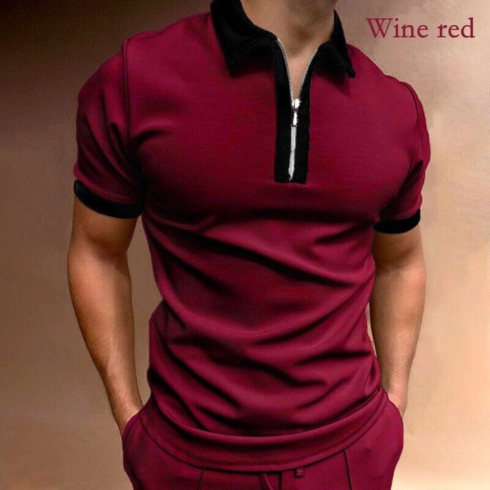 ⭐⭐Polo T Shirts Men Zipper Collar Fashion Golf Short Sleeve 2 Tone Zip Tee Dress