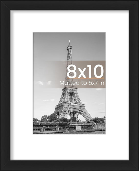 8X10 Picture Frame, Display Pictures 5X7 with Mat or 8X10 without Mat, Wall Hanging Photo Frame, Black, 1 Pack