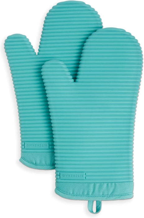 Ribbed Soft Silicone Oven Mitt Set, 7"X13", Milkshake 2 Count