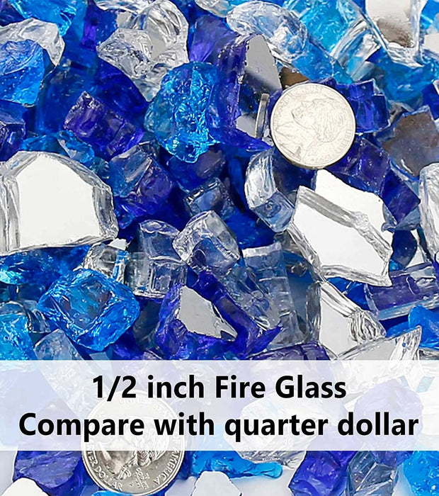 20 Pounds Bahama Blend Fire Glass for Fire Pit - 1/2 Inch High Luster Reflective Tempered Glass Rocks for Natural or Propane Fireplace, Safe for Outdoors and Indoors