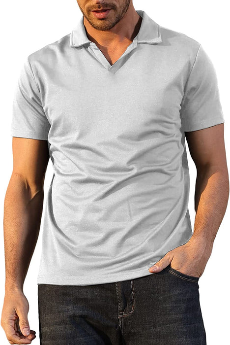 Men'S Fashion Athletic Muscle Polo Shirts V Neck Golf T-Shirts Workout Solid Color Tee Shirt Top