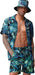 Men'S Hawaiian Shirt and Short Set Flower 2-Pieces Beach Outfit with Bucket Hats