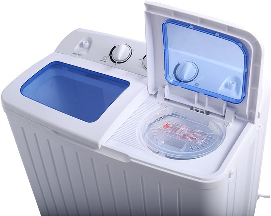 Portable Mini Compact Twin Tub Washing Machine 20Lbs Washer Spain Spinner Portable Washing Machine, Blue+ White