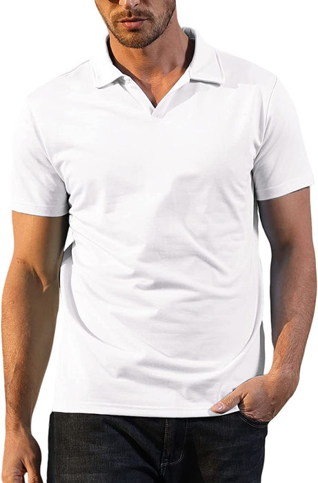 Men'S Fashion Athletic Muscle Polo Shirts V Neck Golf T-Shirts Workout Solid Color Tee Shirt Top