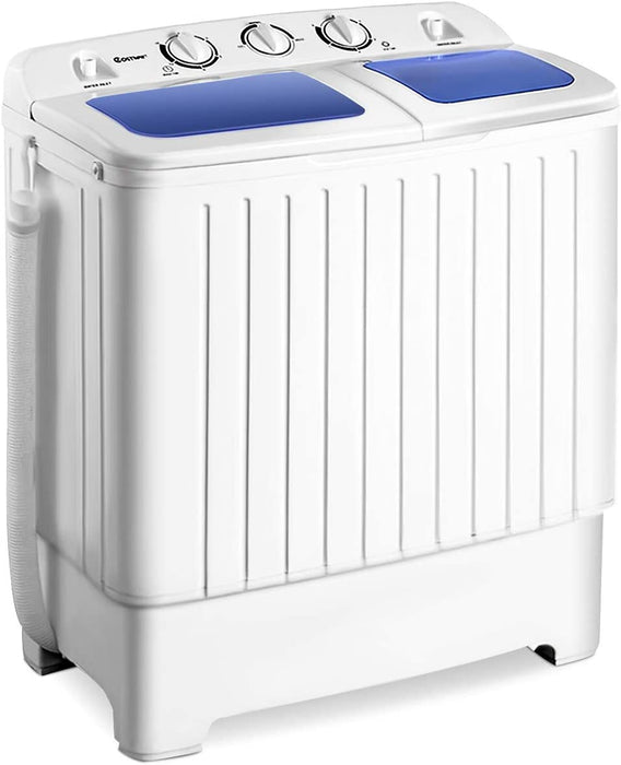 Portable Mini Compact Twin Tub Washing Machine 20Lbs Washer Spain Spinner Portable Washing Machine, Blue+ White