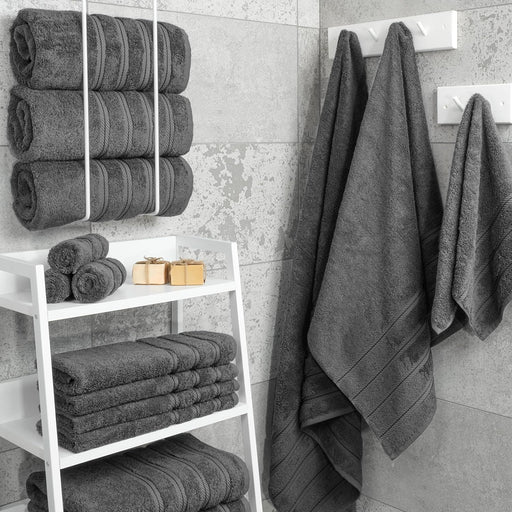 Luxury 4 Piece Bath Towel Set, 100% Cotton Turkish Bath Towels for Bathroom, 27X54 in Large Bathroom Shower Towels, Dark Gray Bath Towels