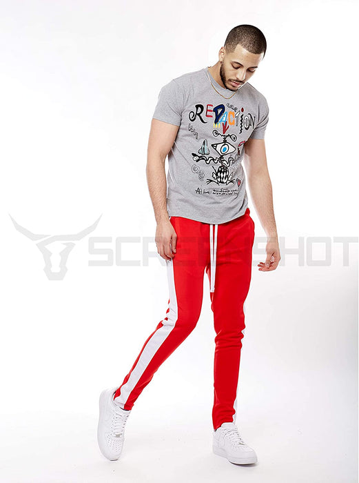 brand Mens Hip Hop Premium Slim Fit Track Pants - Athletic Jogger Bottom with Side Taping