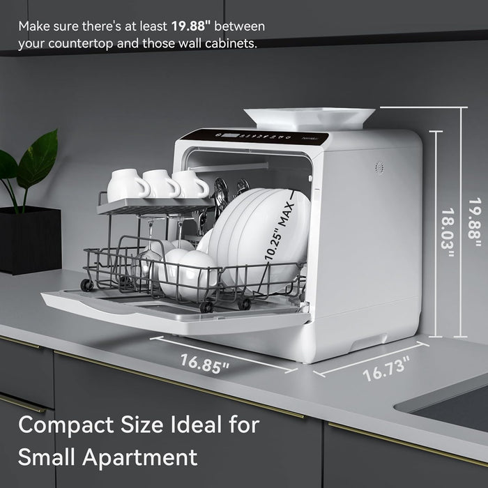 Countertop Dishwasher, 5 Washing Programs Portable Dishwasher with 5-Liter Built-In Water Tank for Glass Door