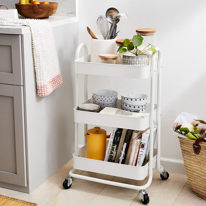 3-Tier Rolling Utility or Kitchen Cart - White