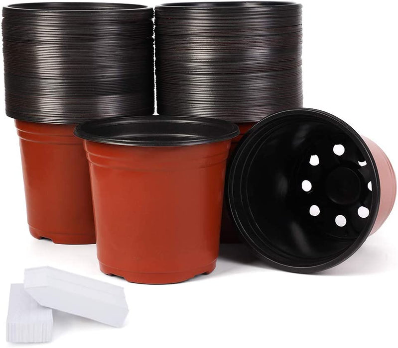 100-Pack 6 Inch Plastic Plant Nursery Pots Come with 100 Pcs Plant Labels, Seedling Flower Plant Container and Seed Starting Pots