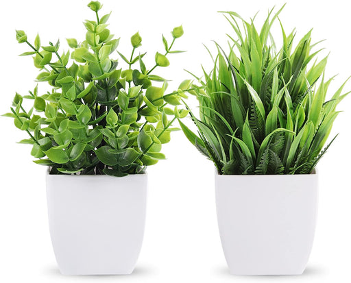 2 Packs Small Fake Plants Mini Artificial Potted Plants for Table Desk Home Bathroom Office Decor