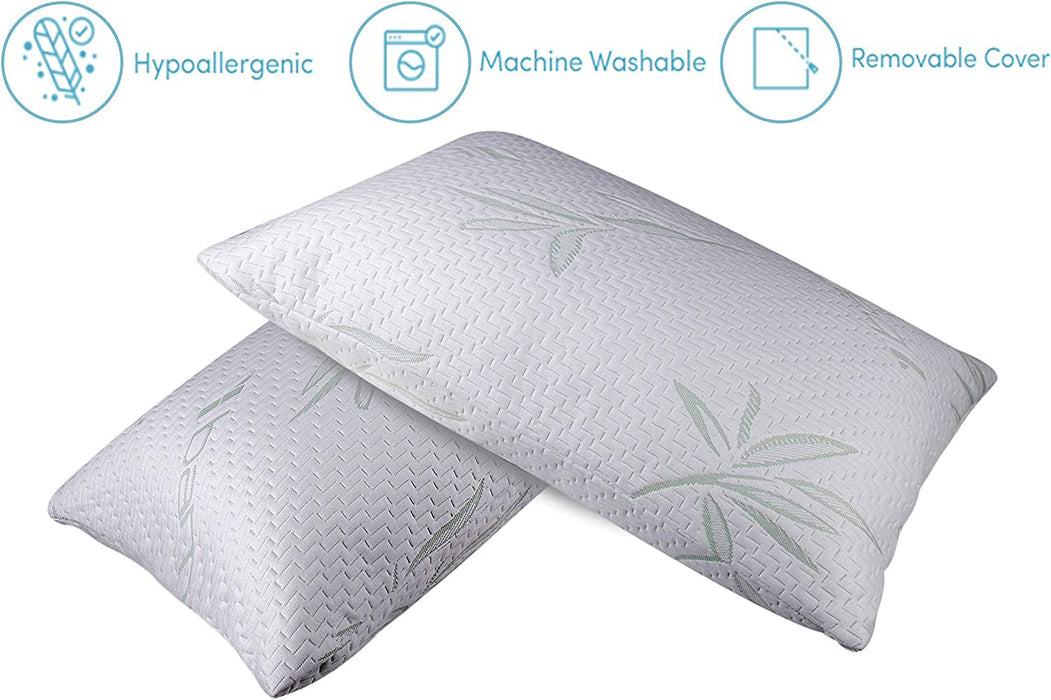 2 Pack Hypoallergenic Bamboo Memory Foam Bed Pillow - Standard/Queen