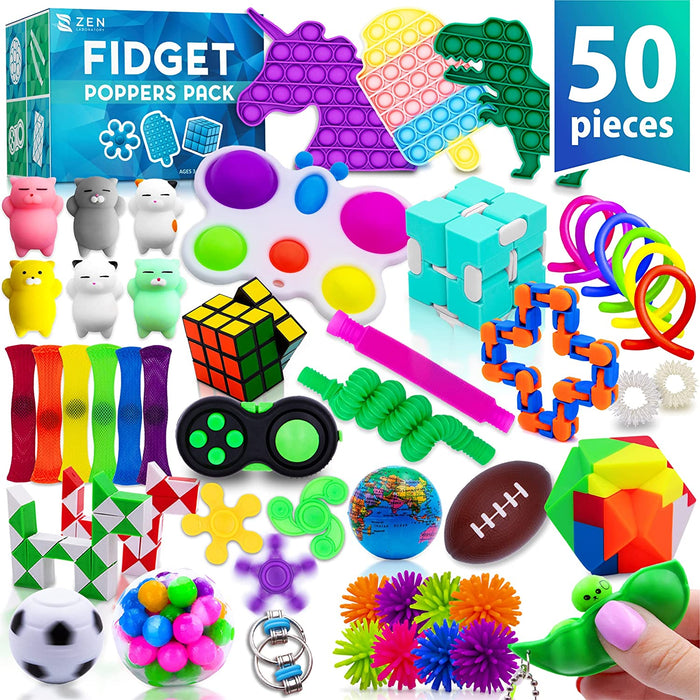 (50 Pcs) Fidget Toys Pack Figette Party Favors Valentines Day Gifts for Kids Adults, Autism Sensory Toy Classroom Prizes Autistic Children Pop Its Bulk Fidgets, Treasure Box Girls Goodie Bag Stress