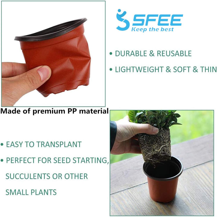 100 Pack Plant Nursery Pots 4 Inch Plastic Plant Pots, Soft Durable Reusable Seed Starting Pots for Succulents Plants Vegetables Fruits Seedlings Cuttings Transplanting with 100 Plant Labels