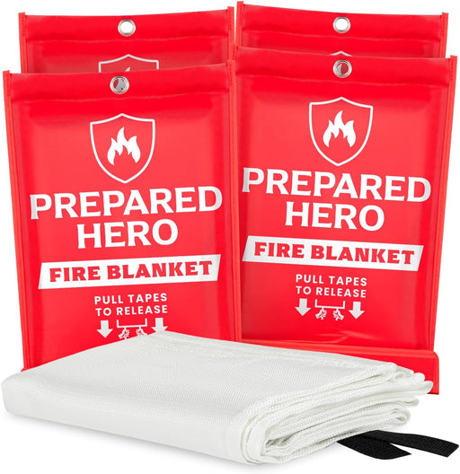 Emergency Fire Blanket - 4 Pack - Fire Suppression Blanket for Kitchen, 40” X 40” Fire Blanket for Home, Fiberglass Fire Blanket