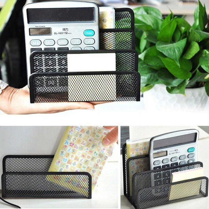 1-Pack Black Mesh Mail Letter Sorter Bills & Documents Organizer File Paper Holder with 3 Storage Slots