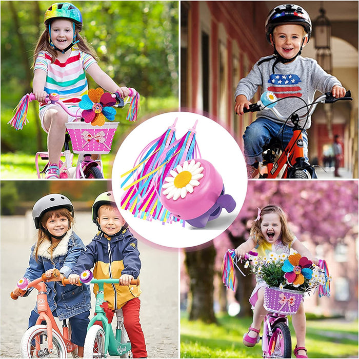 1 Pack Kids Bike Bell and 2 Pack Kids Bike Streamers for Children'S Bike Accessories (Pink, Red,& Blue)