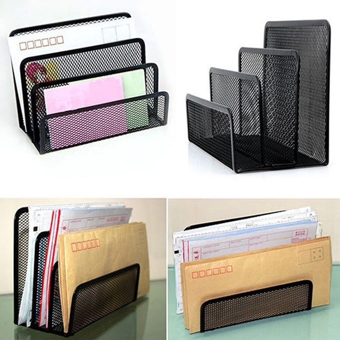 1-Pack Black Mesh Mail Letter Sorter Bills & Documents Organizer File Paper Holder with 3 Storage Slots