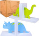 - Kids Bookends - 2 Sets of Dinosaur Bookends – Children Book Holders for Shelves – Wooden Dinosaur Shelf Decor – Large Wooden Book Stopper for Nursery, Kids and Boys Room